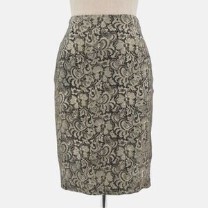 LES COPAINS Leather Silk Pencil Skirt Size US 4 IT 40 Floral Paisley Career Work